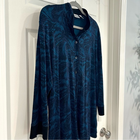 Chico's Design Peacock Slinky Button Up Jacket Top Size 3 Blue Turquoise Black - Picture 6 of 13